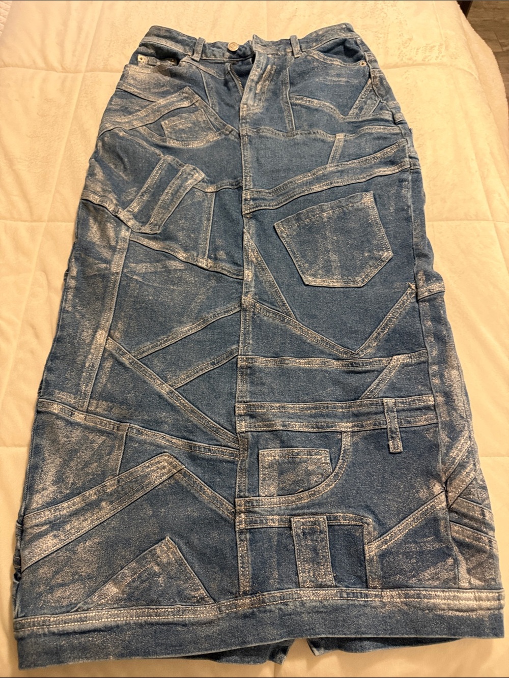 AKIRA Blue Patchwork Maxi Skirt